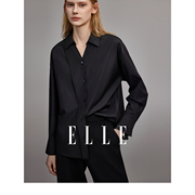 ELLE黑色设计感宽松显瘦衬衫女2024春装独特别致气质小上衣