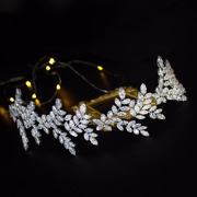 跨境欧美高贵铜锆新娘头饰婚礼树叶锆石发带
