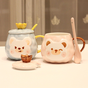 马克杯子创意陶瓷带盖带勺可爱手绘女早餐有手柄水杯个性立体熊杯
