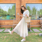 2024夏季白色网纱裙半身裙女长裙，到脚踝垂感裙子仙女超仙森系