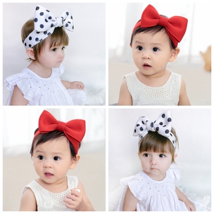 婴儿童可调节蝴蝶结发带，公主可爱红色白色，波点百天周岁女宝宝头饰
