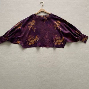 不支持退货香云纱紫色，蝙蝠袖100%桑蚕丝，上衣宽松t恤衫大码