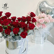 网红镜面抱抱桶花盒银色玫瑰，鲜花包装盒花束，礼盒插花空盒气球花桶