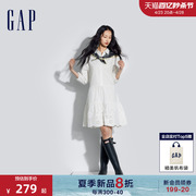 gap女装2024春夏简约气质，镂空网眼长袖，衬衫裙连衣裙891083