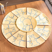 团圆陶瓷拼盘餐具组合汤碗，2024暴力熊碗碟子家用高颜值扇形盘