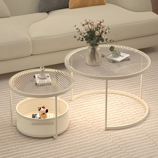 2024创意沙发客厅家用一体组合茶几小户型玻璃圆桌子简约现代