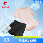中国乔丹运动套装女2024夏季轻薄透气跑步短袖T恤短裤套装女