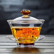 玻璃盖碗泡茶杯三才单个家用泡茶功夫茶具套装透明大号手抓敬茶碗