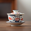 青花瓷三才盖碗茶杯单个茶碗带盖不烫手功夫茶具家用陶瓷泡茶器