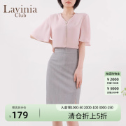 lavinia拉维妮娅雪纺，衫女短袖衬衫荷叶边v领短款春设计感上衣