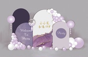高端典雅紫色大理石纹晕染宝宝宴成人生日婚礼舞台背景设计素材