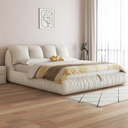 免洗科技布床现代简约下沉式床奶油，双人主卧落地床1.8米侘寂风床