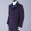 男士西装领羊毛呢子大衣，中长款单排扣风衣外套紫红色，秋冬季上衣男