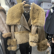 十三行时尚环保狐狸毛拼接(毛，拼接)皮草外套，女冬季小个子羽绒内胆翻领皮衣