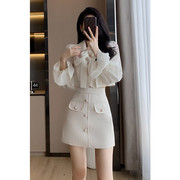 高级感小洋装韩式温柔上衣两件套女春季2023小香风，白色套装裙