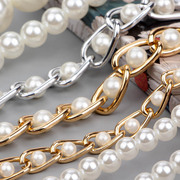 包包银色珍珠链条配件包带斜跨肩带，包链女金属包带子(包带子)金色黑色铁链