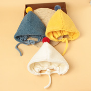 宝宝帽子秋冬加绒可爱毛球加厚羊羔绒保暖护耳，婴儿胎帽儿童套头帽