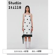 studio1till8|黑白撞色波点早春裙子女，中长款优雅气质吊带连衣裙