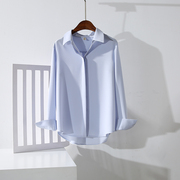 浅蓝色抗皱品牌雪纺衬衫女高级感长袖气质通勤垂感防晒衬衣夏季