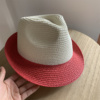 英伦红色小礼帽气质帽子遮阳帽时尚草帽女拼色小檐爵士帽防晒百搭