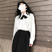 白衬衫女长袖2023年领结，外穿jk韩版学生上衣，百搭叠穿打底春秋外套