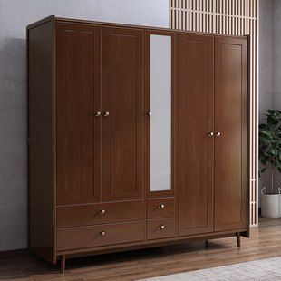 北欧实木衣柜现代简约原木，对开门四门，五门收纳橱储物柜大卧室衣柜