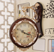 双面挂钟简约客厅田园，时钟两面铁艺现代石英钟，创意个性小鸟钟表