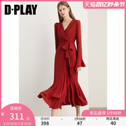 DPLAY法式复古红色连衣裙新年战衣订婚回门服礼服裙女红裙长裙女