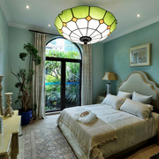 地中海田园彩色玻璃灯蒂凡尼复古圆形欧式led温馨卧室阳台吸顶灯