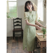新中式民国风女装小清新旗袍，改良年轻款少女绿色连衣裙小个子夏季