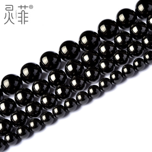 天然黑玛瑙散珠半成品配珠圆珠，黑色玉髓珠子，隔珠diy手工串珠材料