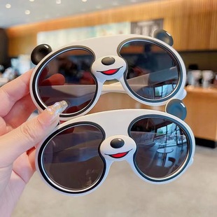 2022儿童硅胶熊猫眼镜冰爽男女偏光熊猫墨镜可爱太阳熊猫硅胶