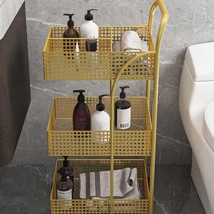 北欧卧室铁艺置物架现代浴室，可移动收纳架厨房金色带(金色带)轮小推车落地