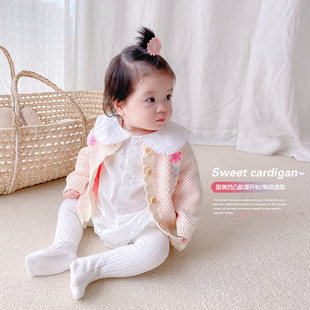 韩版童装女宝宝春秋款，甜美针织开衫，婴儿洋气手工绣花百搭上衣外套