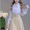 公主家3727韩版气质荷叶，边雪纺衬衫长袖衬衣，+高腰半身裙两件套装