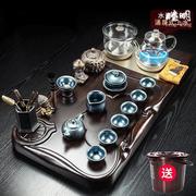 腾明功夫茶具套装实木茶盘家用茶台整套玻璃泡，茶壶一体全自动新