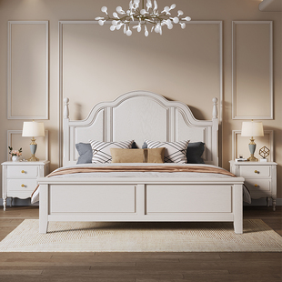美式白色实木床现代简约床主卧1.8米床小储物收纳气压高箱床