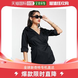 香港直邮潮奢 Topshop 女士 premium 裹式衬衫(黑色)