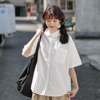 艺野系 设计感口袋短袖白衬衫女夏学生日系宽松盐系bf风工装衬衣