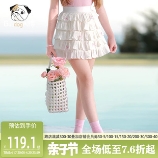 女童米色蛋糕裙2024夏季洋气儿童蝴蝶结短裙高腰半身裙小女孩