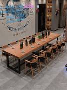 工业风长方形铁艺实木餐桌复古餐厅木质桌椅组合酒吧实木长条
