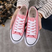 粉色帆布鞋女春夏糖果，色韩版低帮平底透气布鞋，原宿初中生女鞋