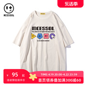 Mcessol简单字母印花圆领短袖T恤男女同款国潮牌街头日系半截袖