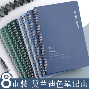 莫兰迪线圈本笔记本子加厚a5侧翻螺旋记事本，简约初高中大学生用文艺精致课堂，练习本女生卡通可爱好看的日记本