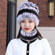 皮草帽子女冬季保暖韩版围脖妈妈百搭加厚针织，獭兔毛帽子冬天