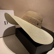 大帽檐沙滩帽子女夏季海边度假防晒太阳帽拼接可折叠出游遮阳草帽
