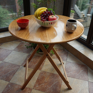 吃饭桌子折叠圆桌面餐桌家用方桌阳台实木折叠桌子小户型简易折枱