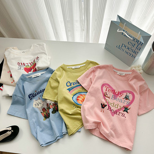 夏季儿童女童90-150纯棉卡通数码印花糖果色短袖T恤上衣