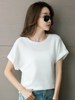 韩版夏季华夫格短袖T恤衫女 蝙蝠袖宽松大码白色上衣百搭体恤