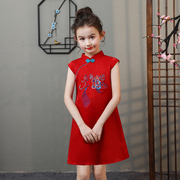 儿童旗袍春夏小女孩红色连衣裙洋气女童中国风公主改良薄款演出服